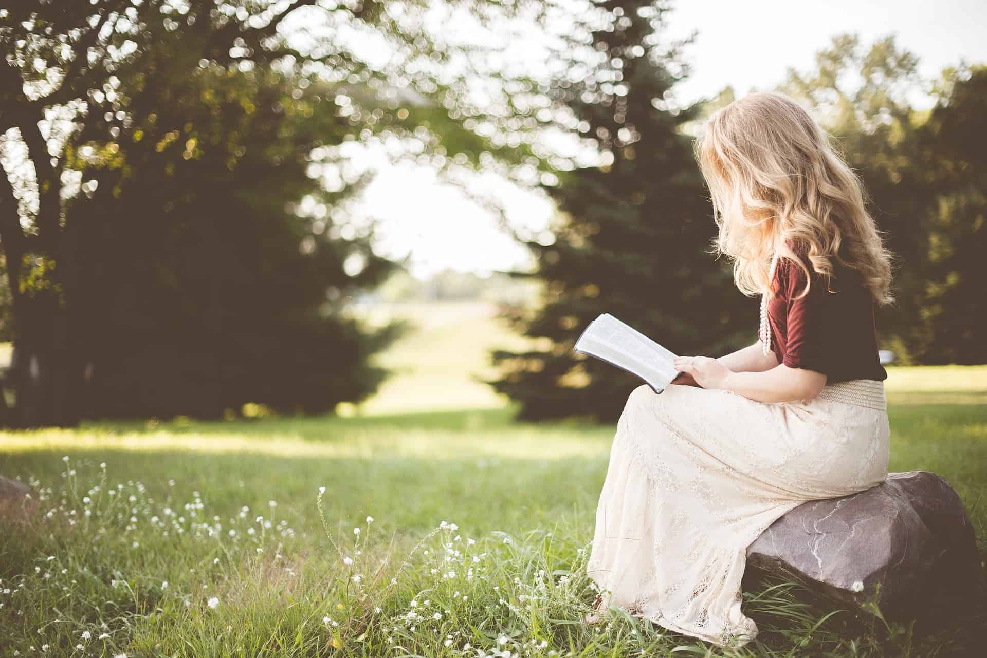 Lady reading a book in the sunshine