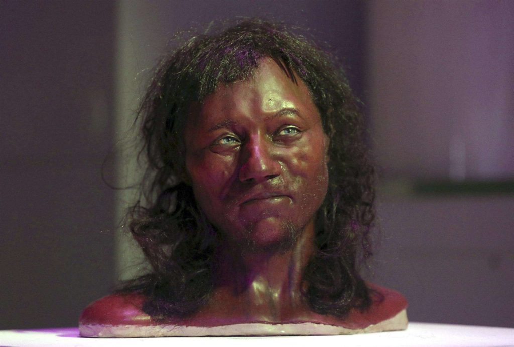 close-up of the facial reconstruction of a man found at stonehenge
